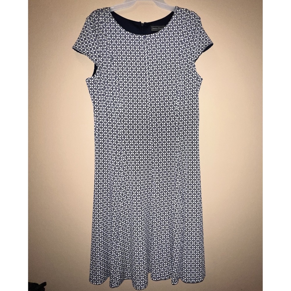 Jessica Howard Fit Flare Midi Dress Navy Blue White Women's Size 14 Swing Twirl